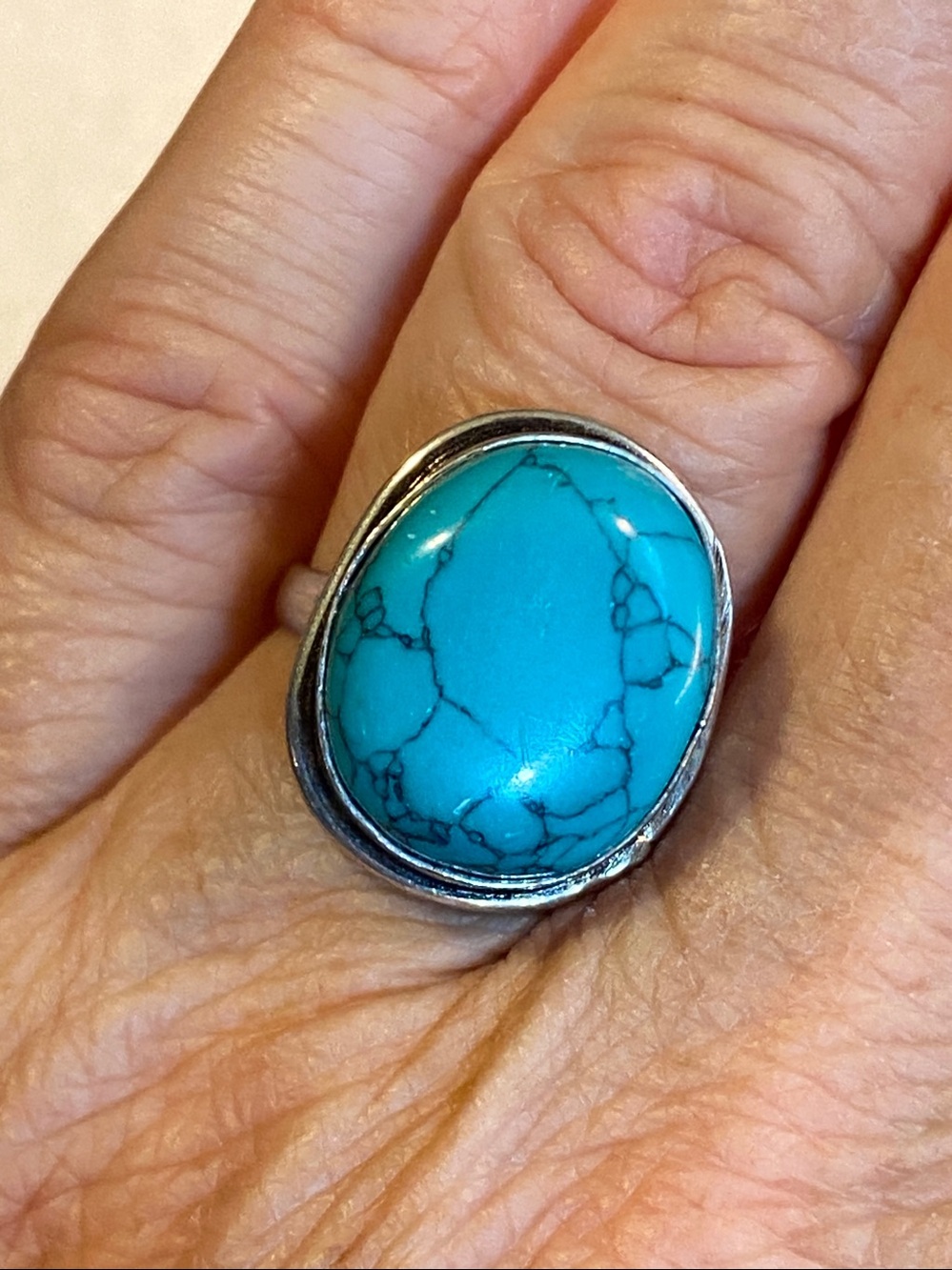 Sterling Silver 925 Turquoise Ring Size 8.5 Statement Oval Cabochon